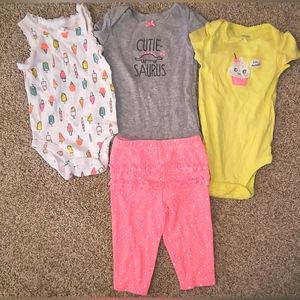 Adorable Set of Carter's Summery Onesies (x3) and Ruffle Pants Size 3 months